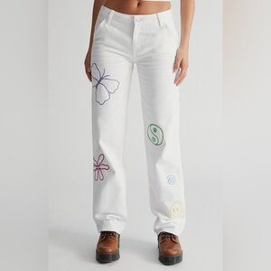 PacSun White Straight Leg Jeans with Multicolor Doodle Graphics